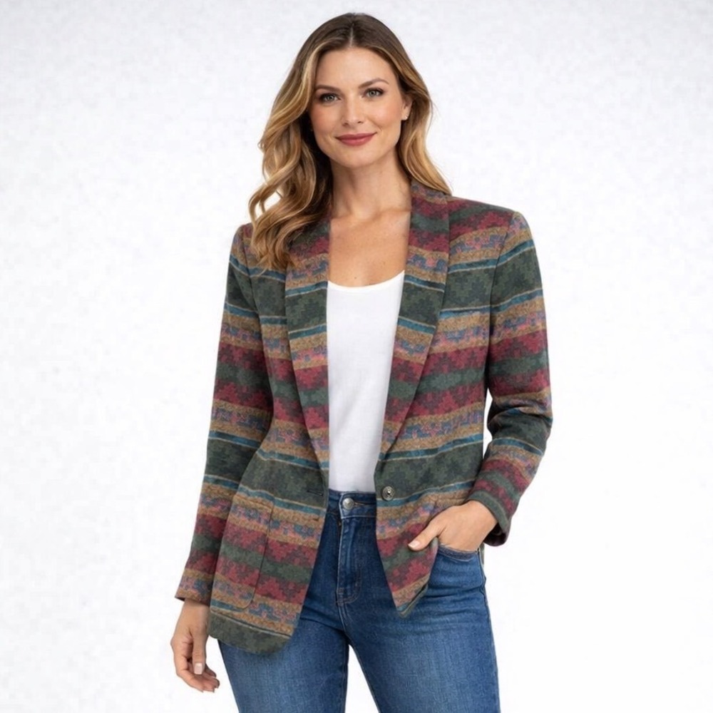 Harris/Wallace Vintage‎ Wool Blend Aztec Print Single Breasted Blazer Women's S